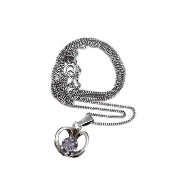 Vintage Finland Modernist 925 Heart Amethyst Necklace 20” - Picture 2 of 8